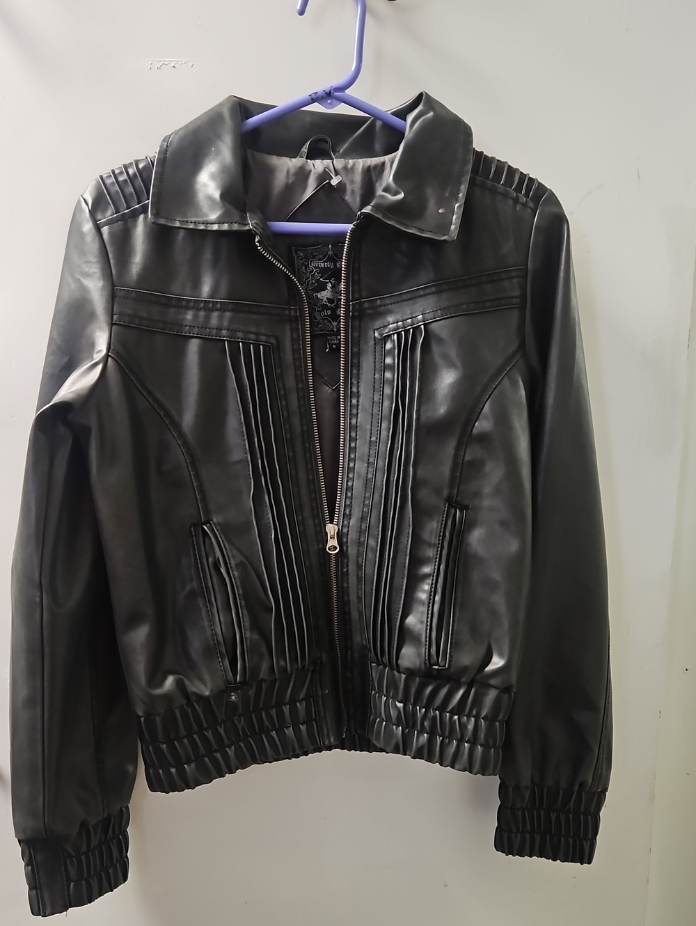 Beverly Hills Polo Club Black Faux Leather Zip-Up Jacket